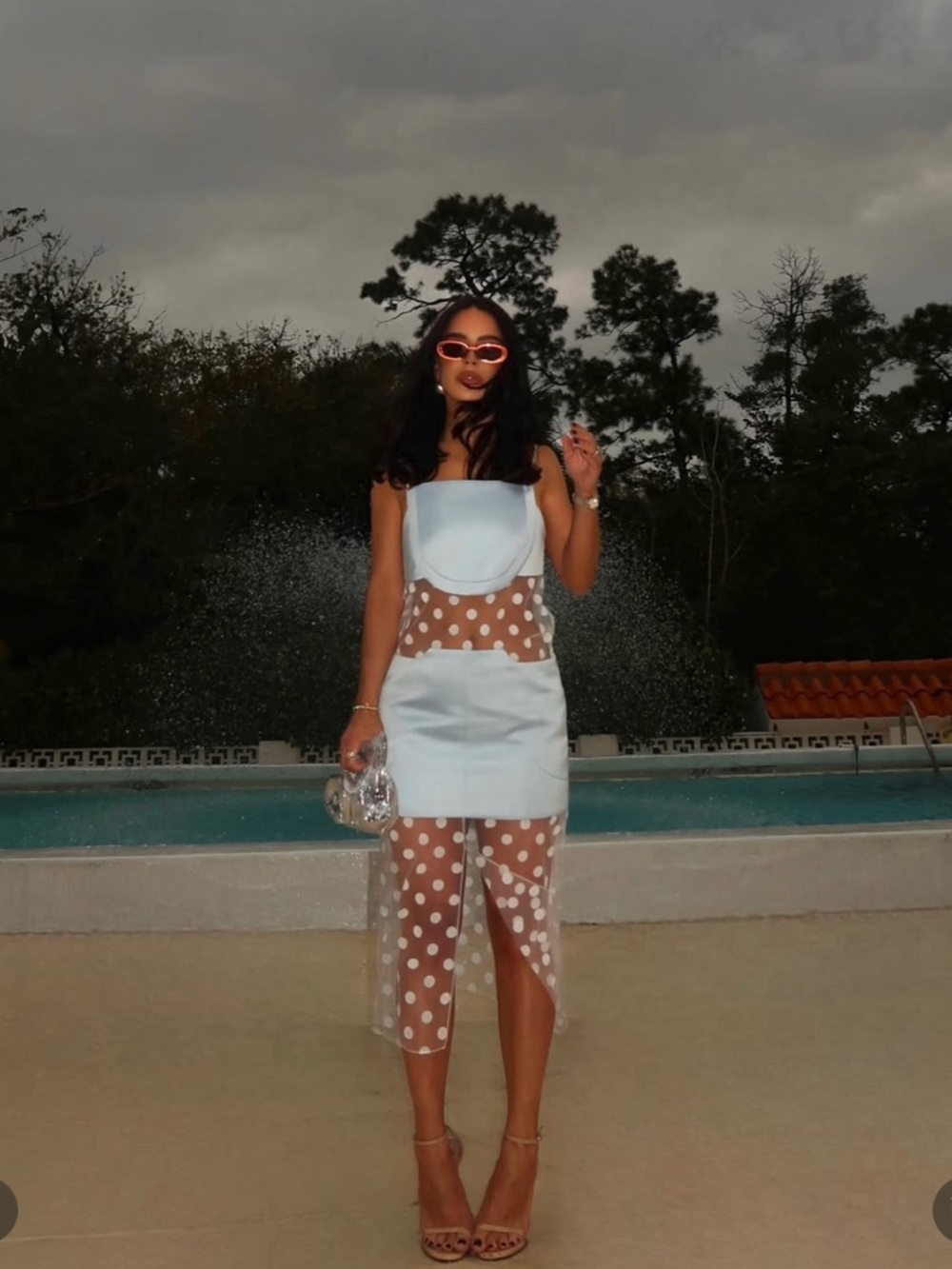 Prabal Gurung Sheer Panelled Slip Midi Dress in Ice Blue